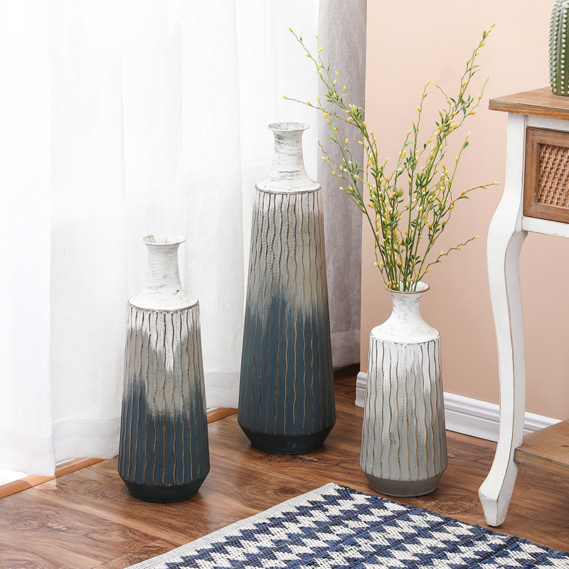 Bloomsbury Market 3 Piece Aodren Gray Metal Floor Vase Set & Reviews Wayfair
